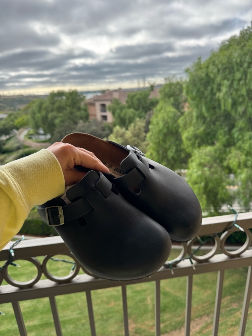 Birkenstock Black Leather Boston Clogs